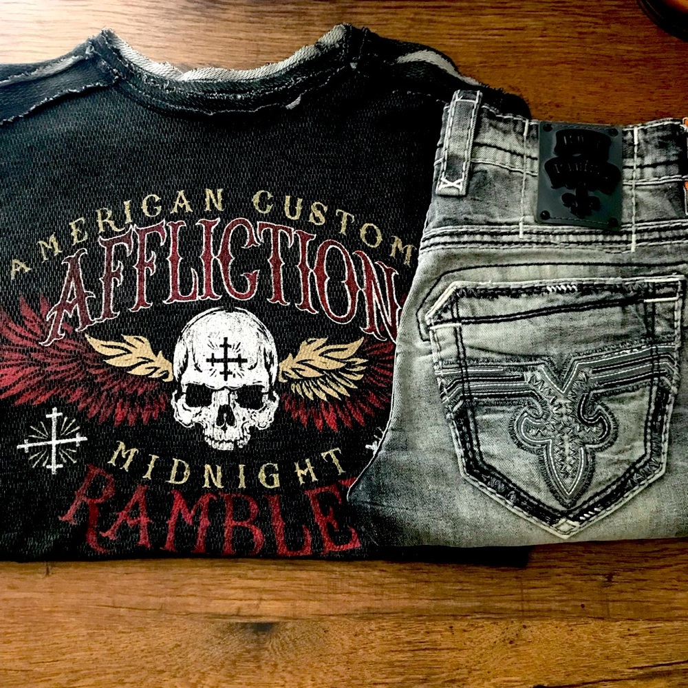 Rock Revival Exclusive Men’s Jean W/ Mens Reversible Affliction LongSleeve Shirt